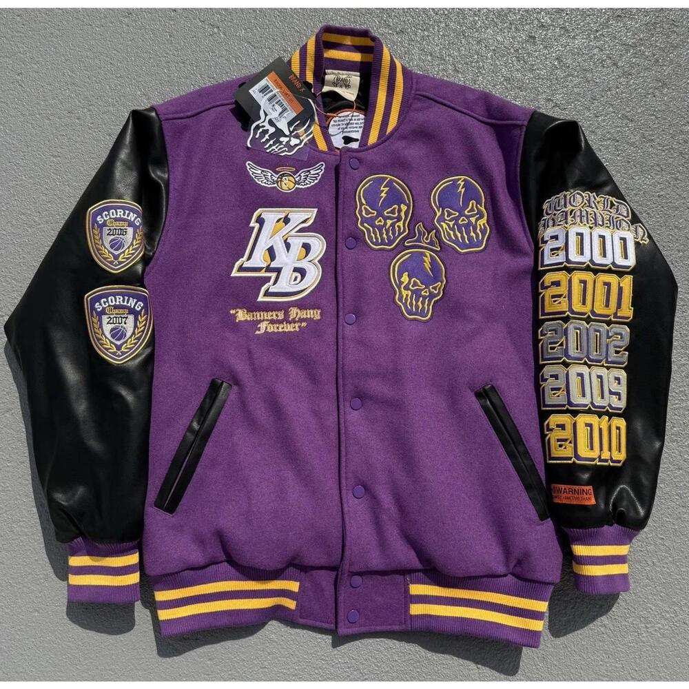 Men’s NBA Los Angeles Lakers Kobe Bryant Wool Varsity Jacket Brand X Purple XL